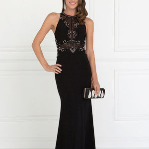 -NEW BLACK High Neckline Sleeveless Long Prom Dress GL2298